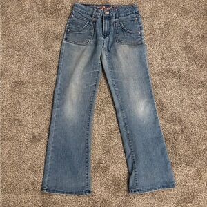 Levi's Women's Straight Leg Blue Jeans Waist 26.5/28, 28” inseam Pink accents